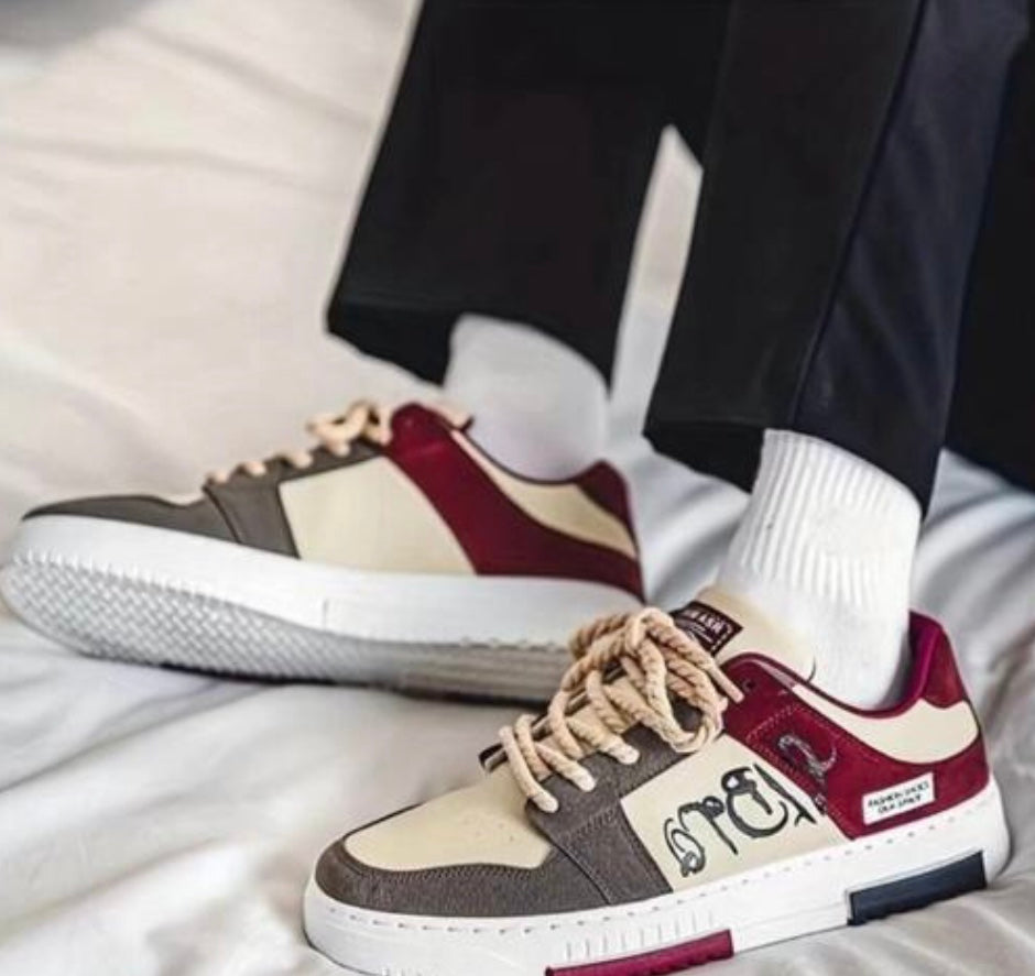“Luvent Retro Streetwear Sneakers – Vintage Patchwork Design with Bold Rope Laces
