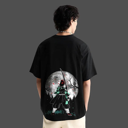Tanjiro Moonlight Demon Slayer Black Oversized Fit T-shirt