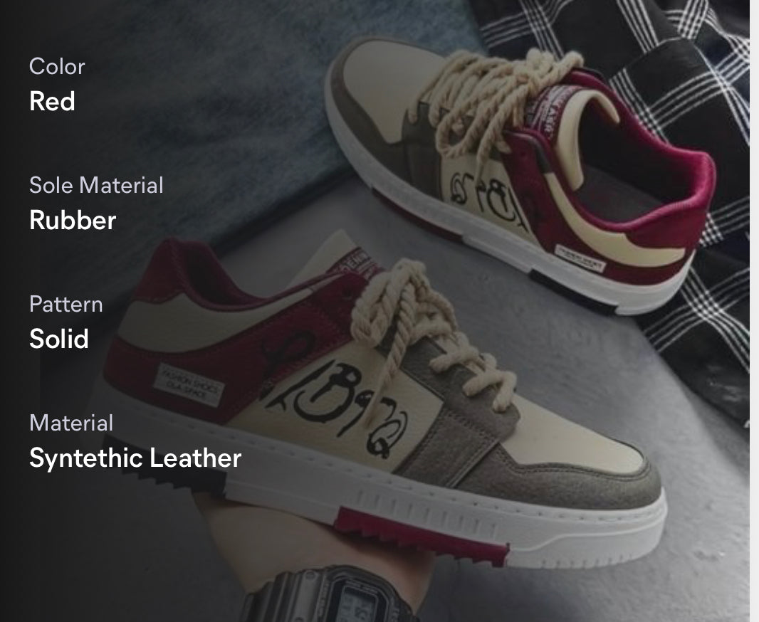 “Luvent Retro Streetwear Sneakers – Vintage Patchwork Design with Bold Rope Laces