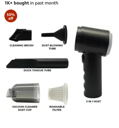💨 2-in-1 Mini Cordless Air Duster & Vacuum Cleaner 🔋 – Rechargeable, Portable Dust Blower with Attachments 🧹 for Keyboard ⌨️, Car 🚗 & Electronics