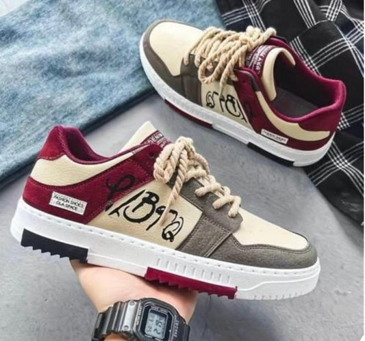 “Luvent Retro Streetwear Sneakers – Vintage Patchwork Design with Bold Rope Laces