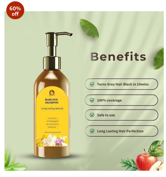 “2-in-1 Natural Hair Dye Shampoo – Instantly Covers Grey, Promotes Hair Growth & Restores Shine – No Ammonia, No Damage buy 1 get 1 free