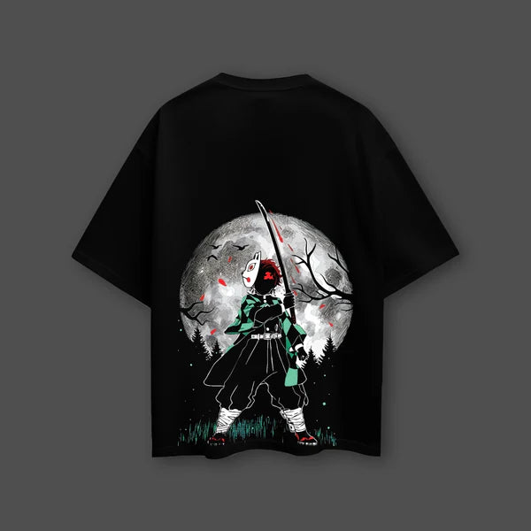 Tanjiro Moonlight Demon Slayer Black Oversized Fit T-shirt