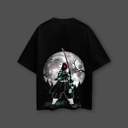 Tanjiro Moonlight Demon Slayer Black Oversized Fit T-shirt