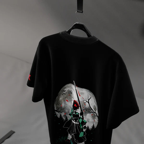 Tanjiro Moonlight Demon Slayer Black Oversized Fit T-shirt