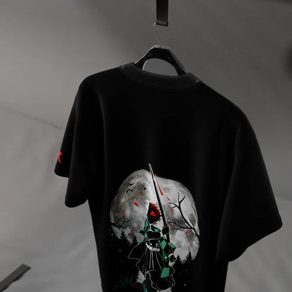 Tanjiro Moonlight Demon Slayer Black Oversized Fit T-shirt